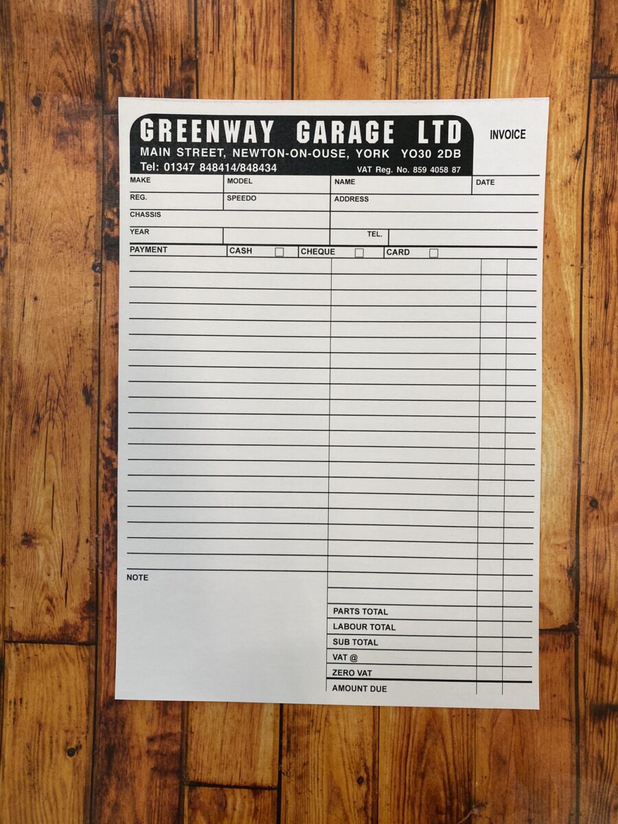 Greenway Garage Ltd invoice