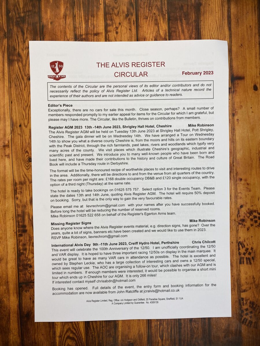 Alvis register circular